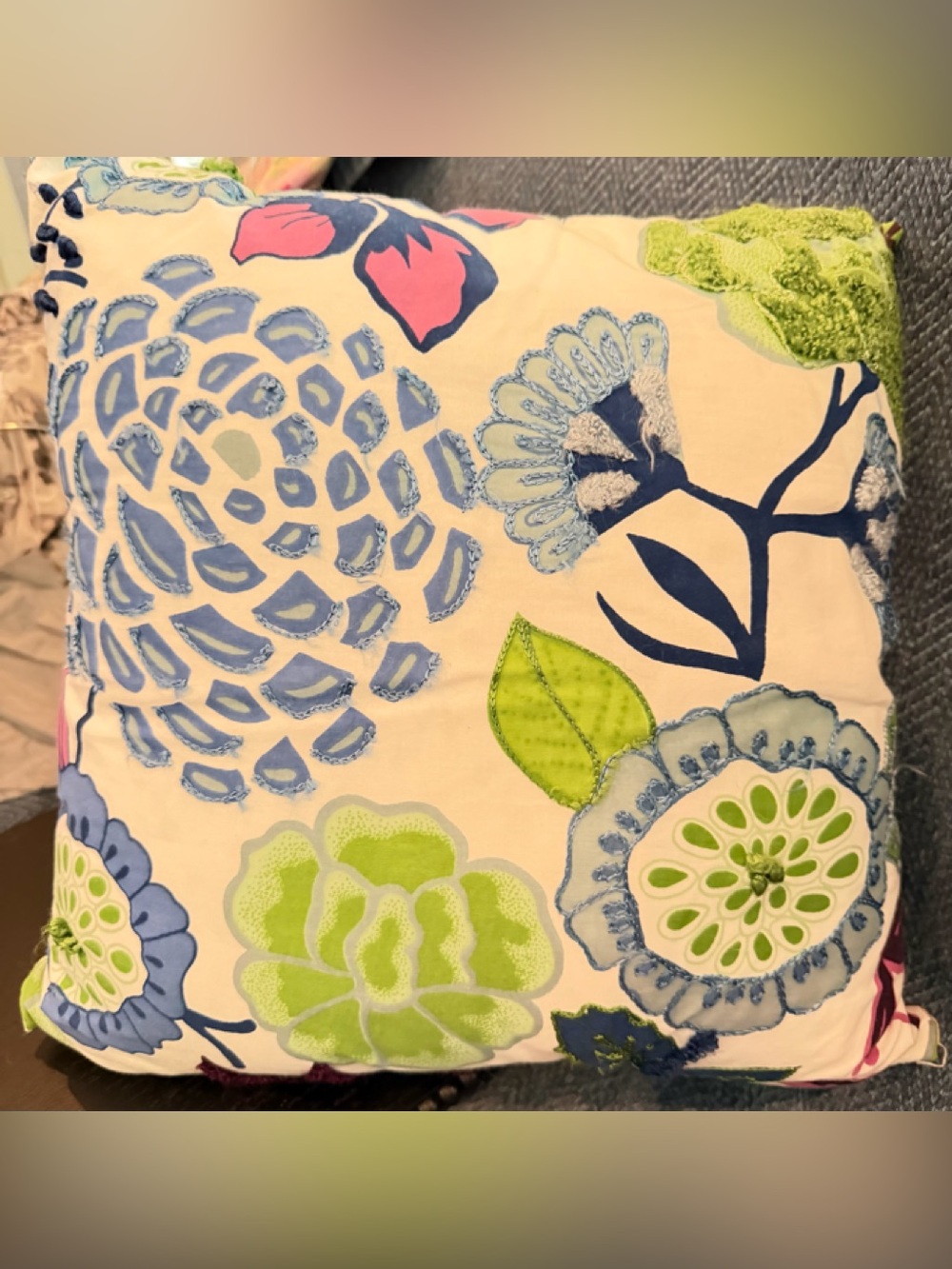 Floral Embroidered Decorative Pillow case - Blue, Green, Pink Pier 1